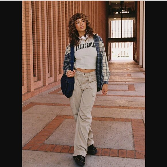 Princess Polly Lioness Miami Vice Beige Cargo Oversized Wide Leg Jeans S - Picture 1 of 11